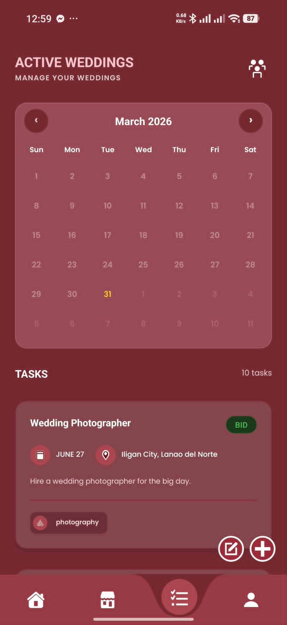 Red Carpet - Active weddings and tasks