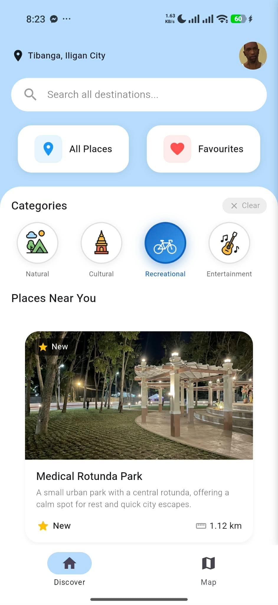 TourEase - Destinations filtered by category
