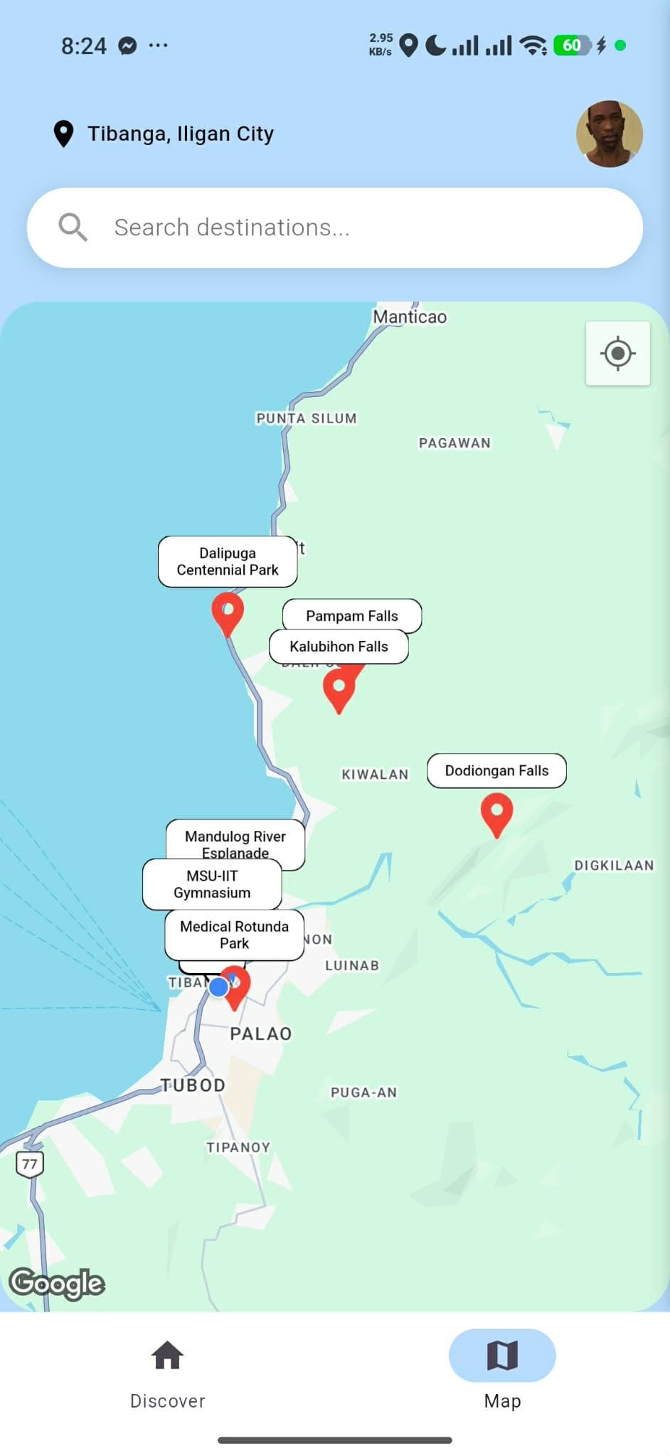 TourEase - Mapped destinations